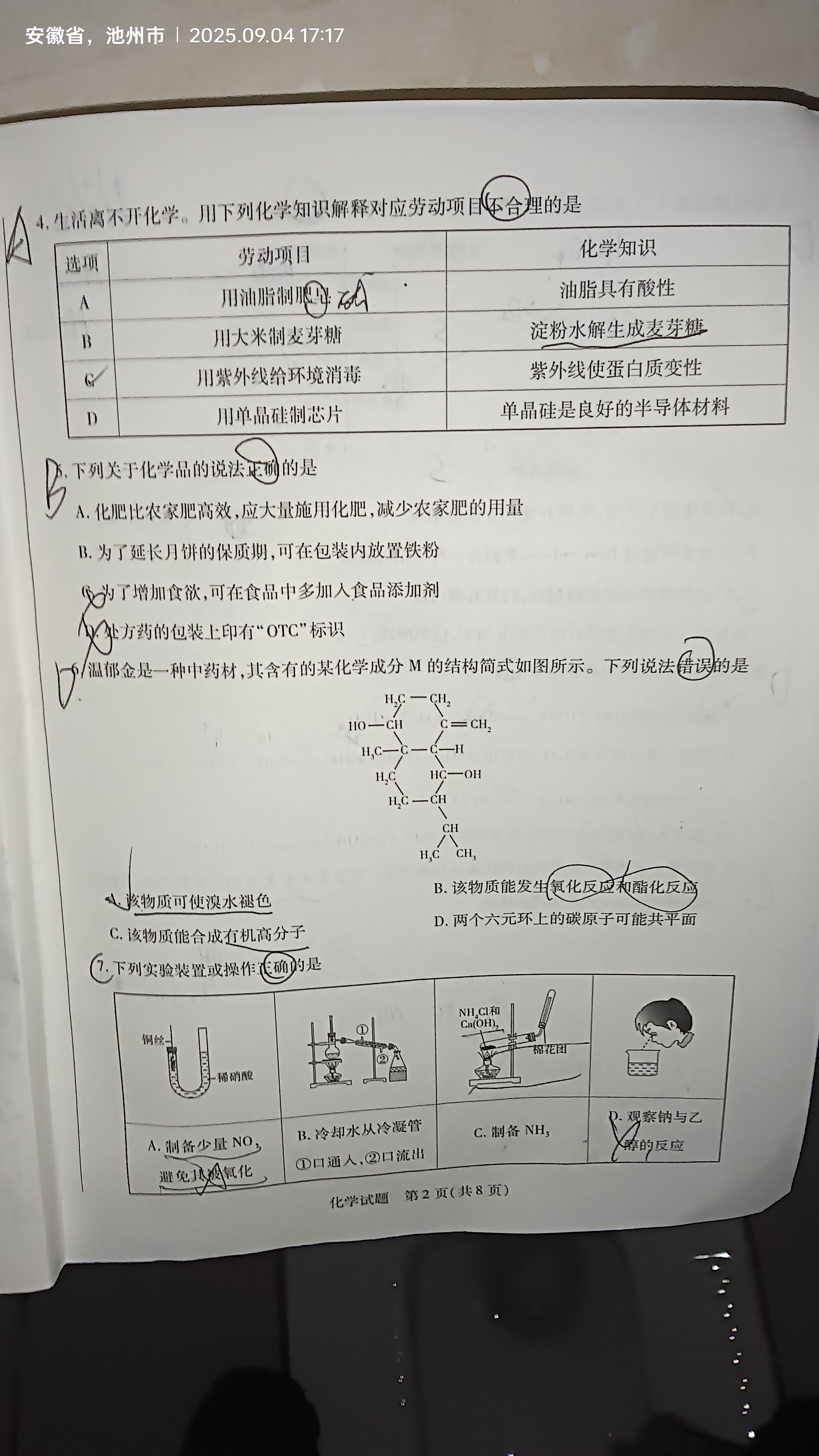 [九师联盟]2026届高三9月开学考(角标含G)化学GX-G答案
