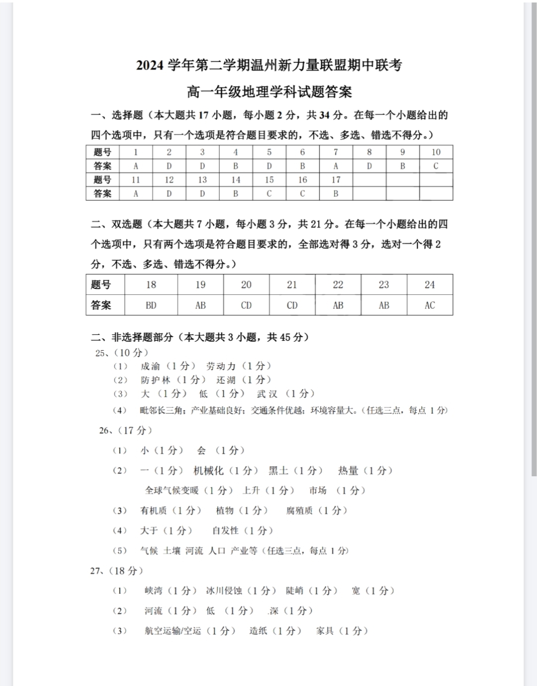 [伯乐学教育]2025年普通高等学校招生全国统一考试 信息冲刺(四)4地理(A)答案