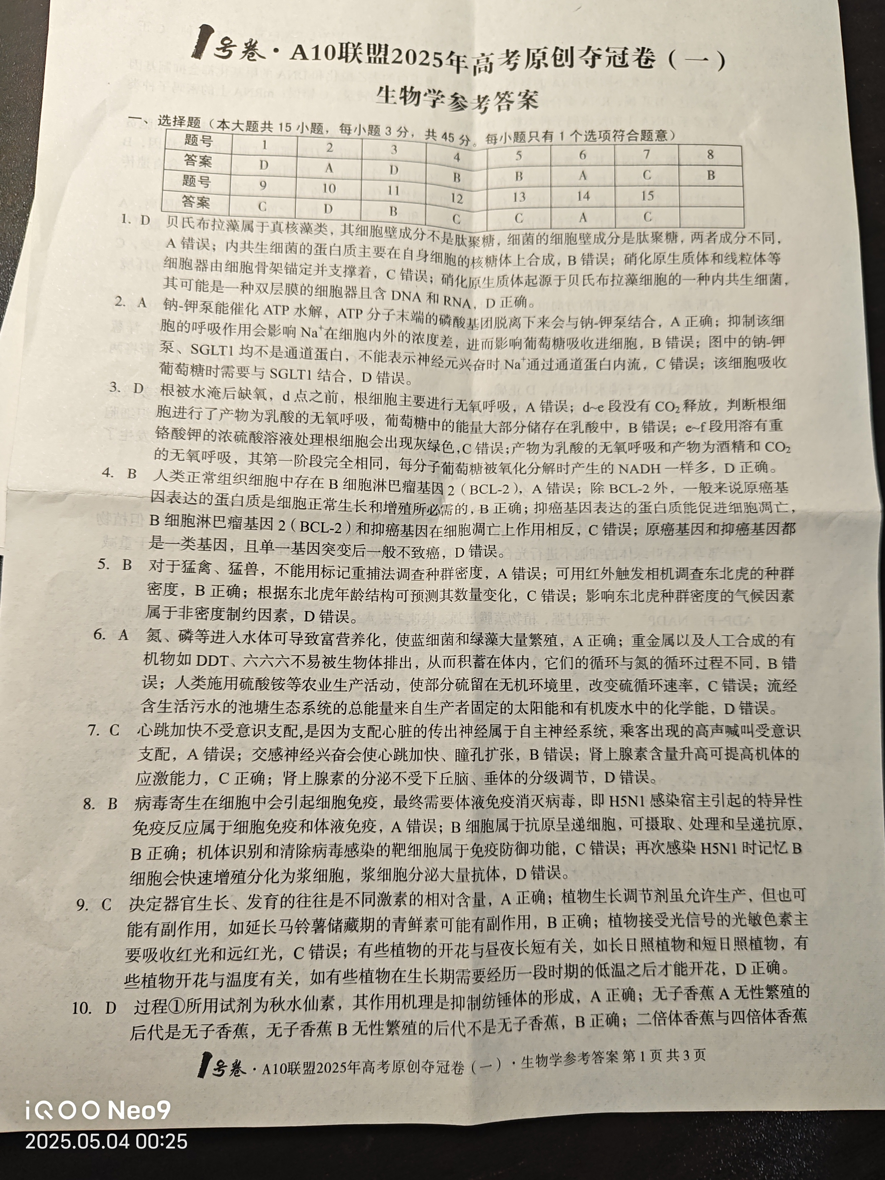 [智慧上进]2025届名校学术联盟·高考模拟信息卷&冲刺卷&预测卷(十)10生物·HN答案